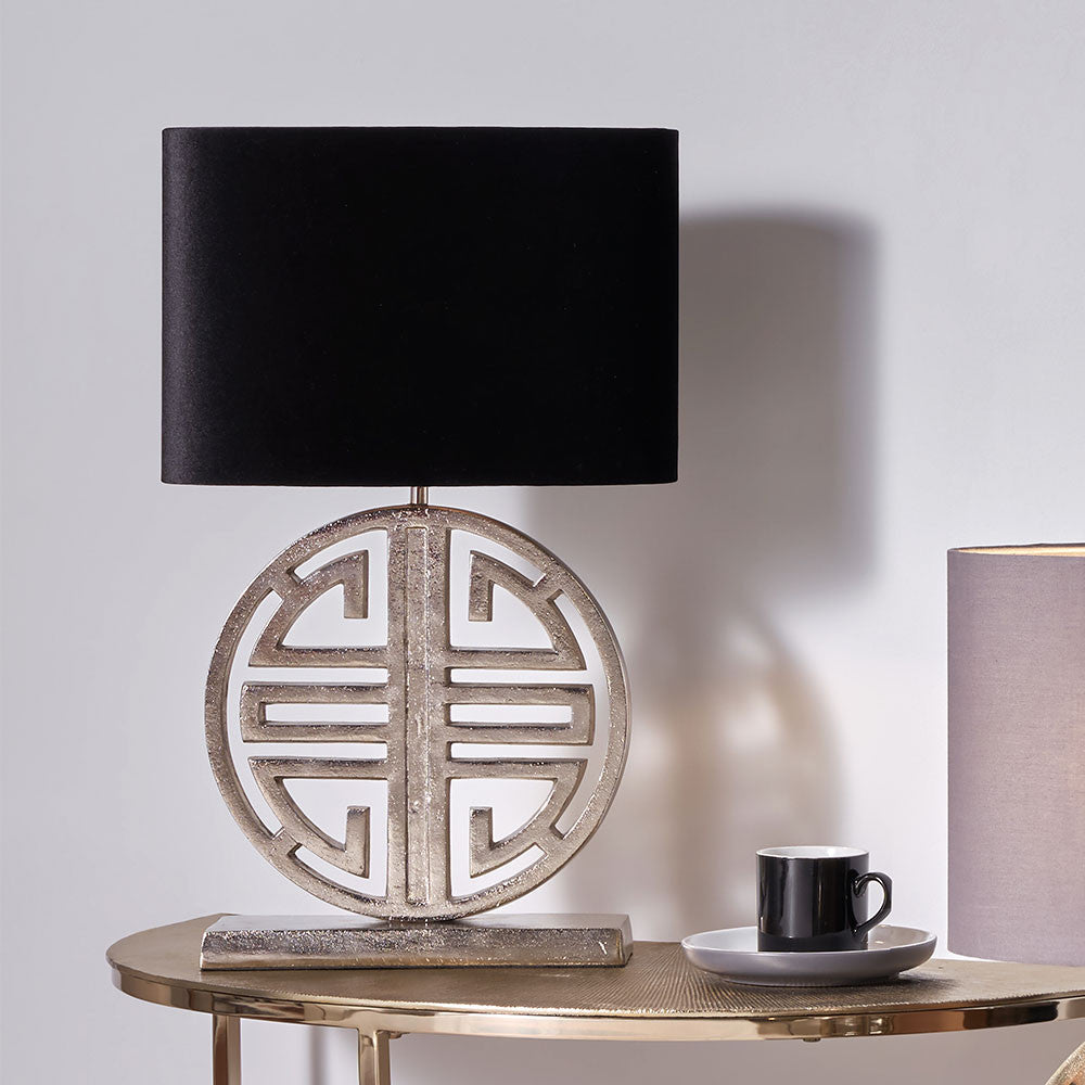 Orla Shiny Silver Metal Statement Circle Table Lamp