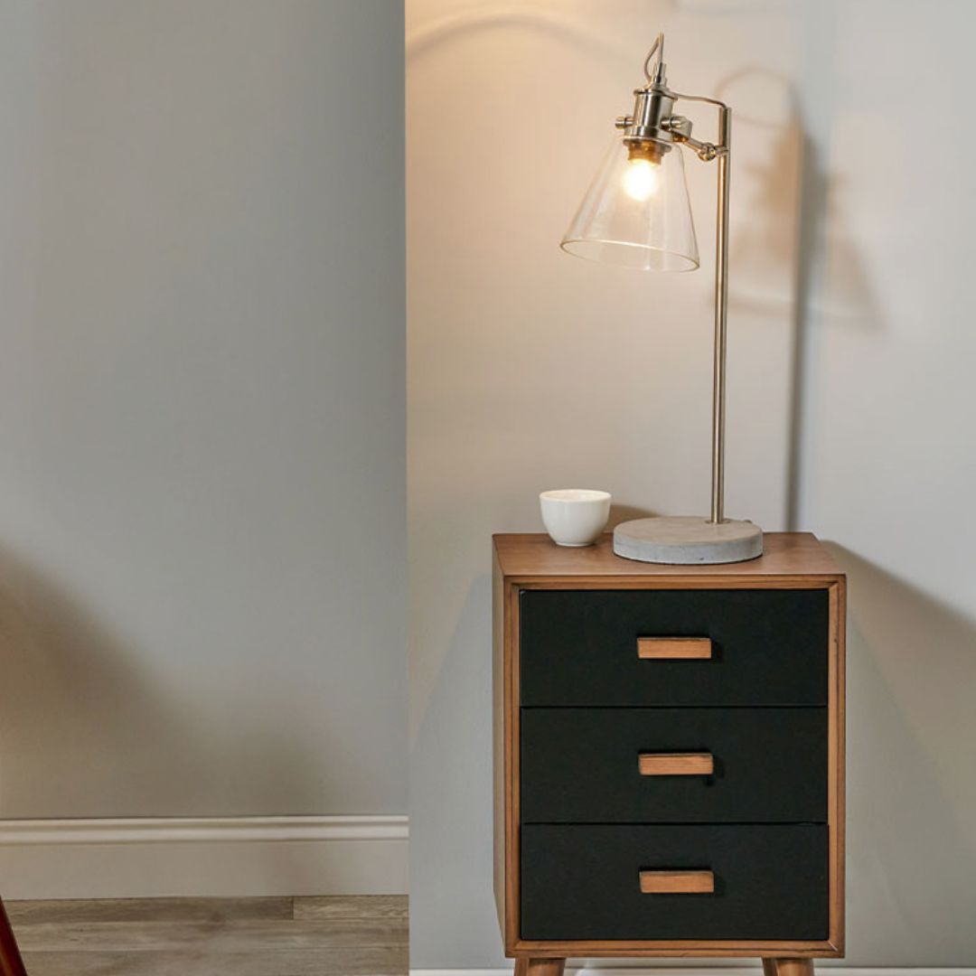 Chaplin Concrete & Chrome Desk Table Lamp with Glass Shade