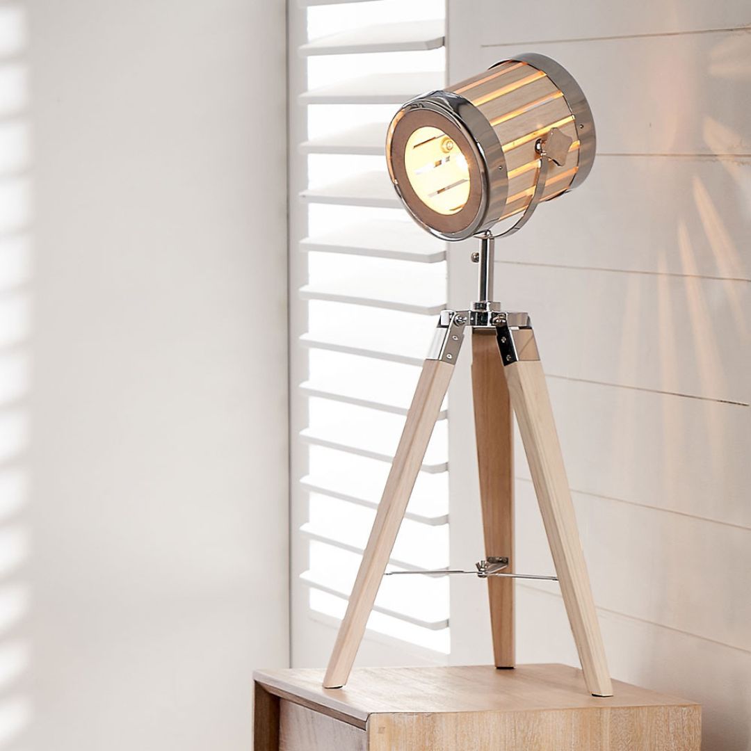 Staithes Natural Wood Tripod Desk Table Lamp
