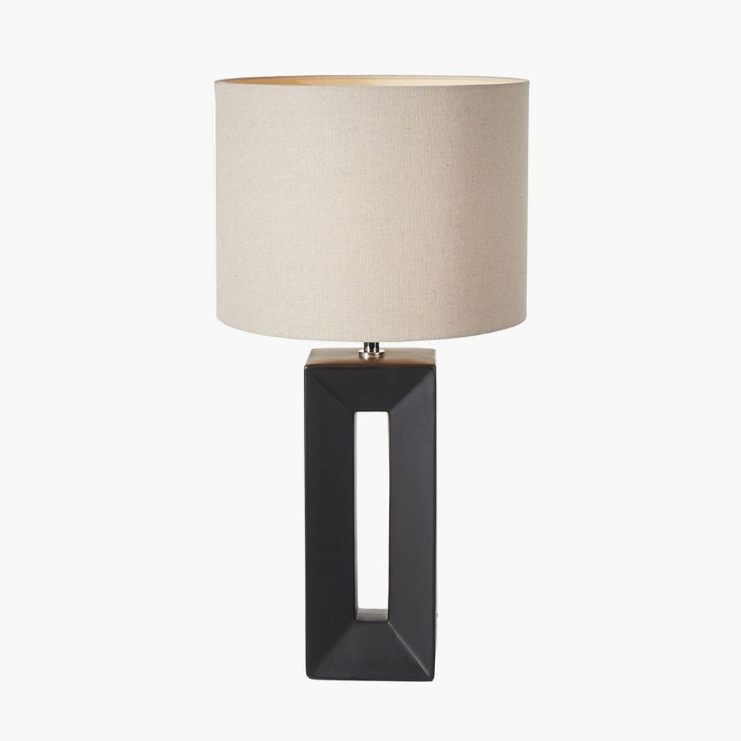 Block Tall Black Ceramic Table Lamp with Neutral Shade