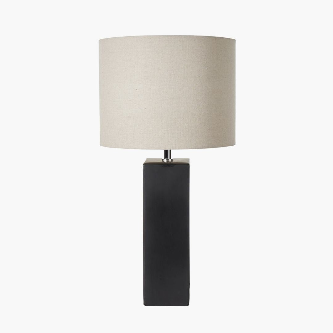 Block Tall Black Ceramic Table Lamp with Neutral Shade