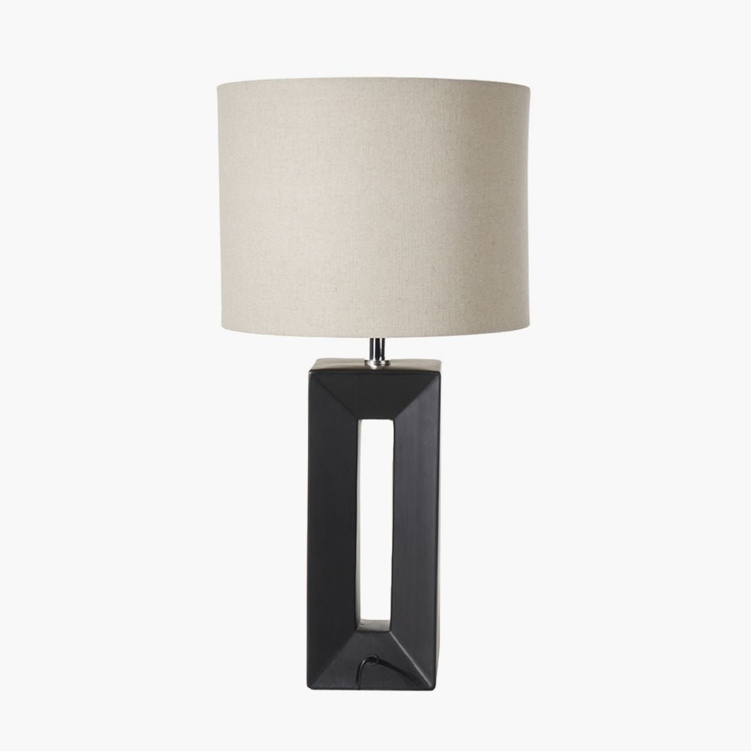 Block Tall Black Ceramic Table Lamp with Neutral Shade