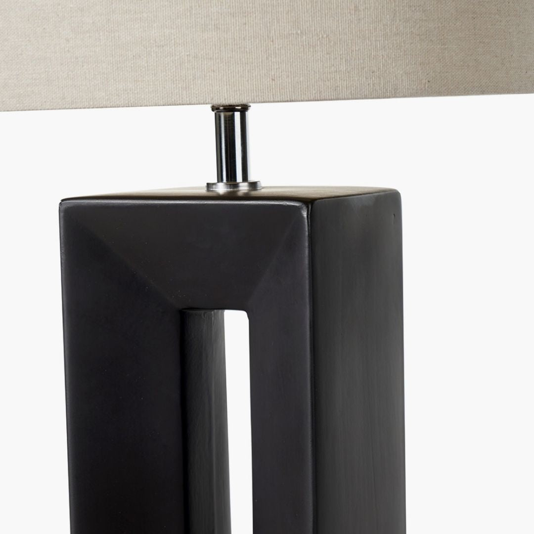 Block Tall Black Ceramic Table Lamp with Neutral Shade