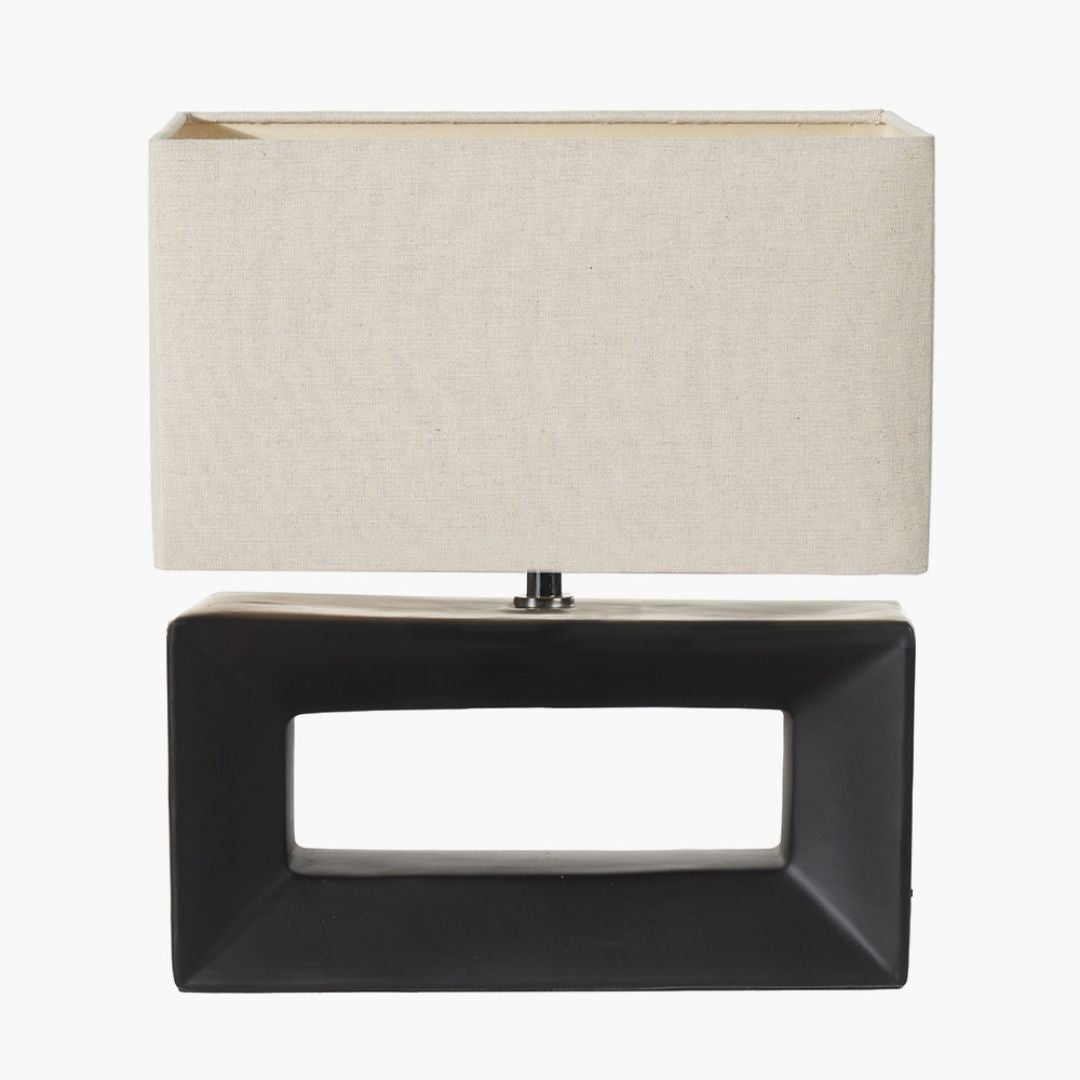Block Black Ceramic Table Lamp with Neutral Shade