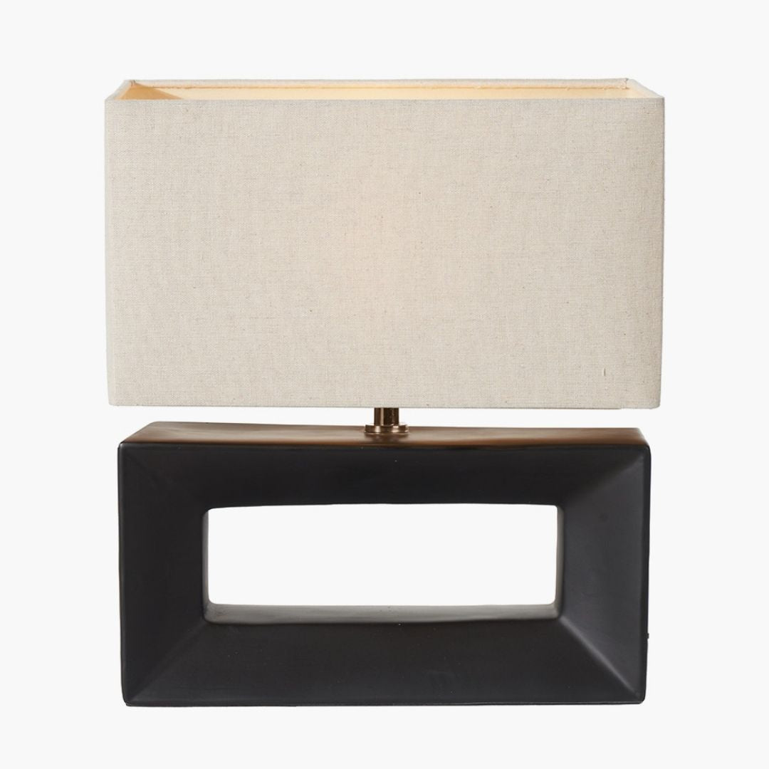Block Black Ceramic Table Lamp with Neutral Shade