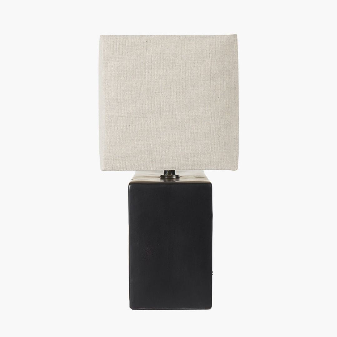 Block Black Ceramic Table Lamp with Neutral Shade