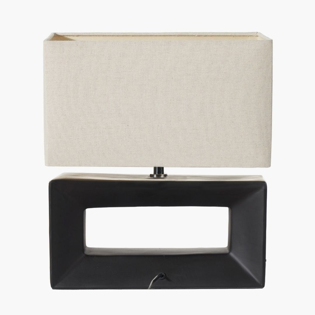 Block Black Ceramic Table Lamp with Neutral Shade