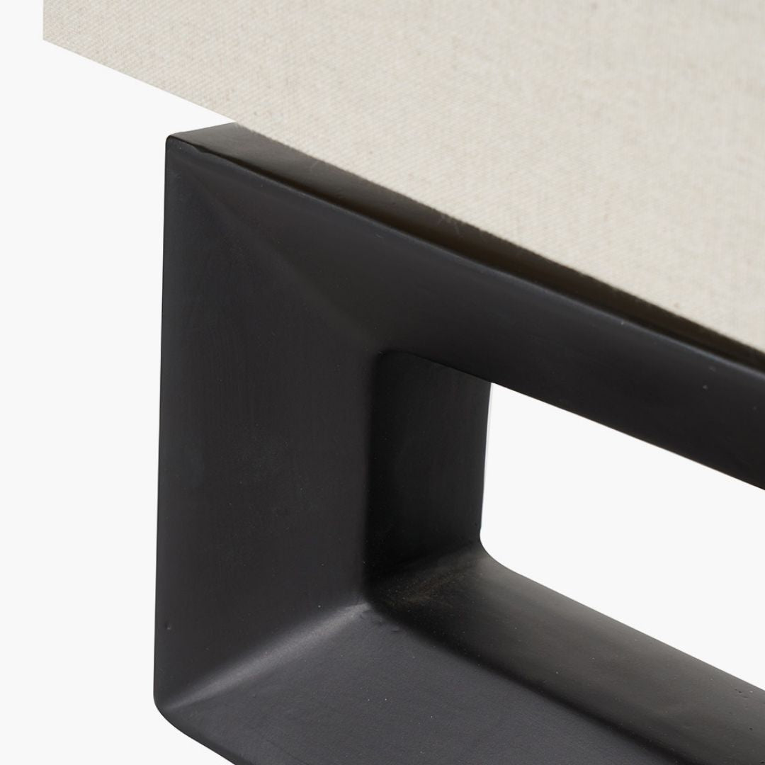 Block Black Ceramic Table Lamp with Neutral Shade