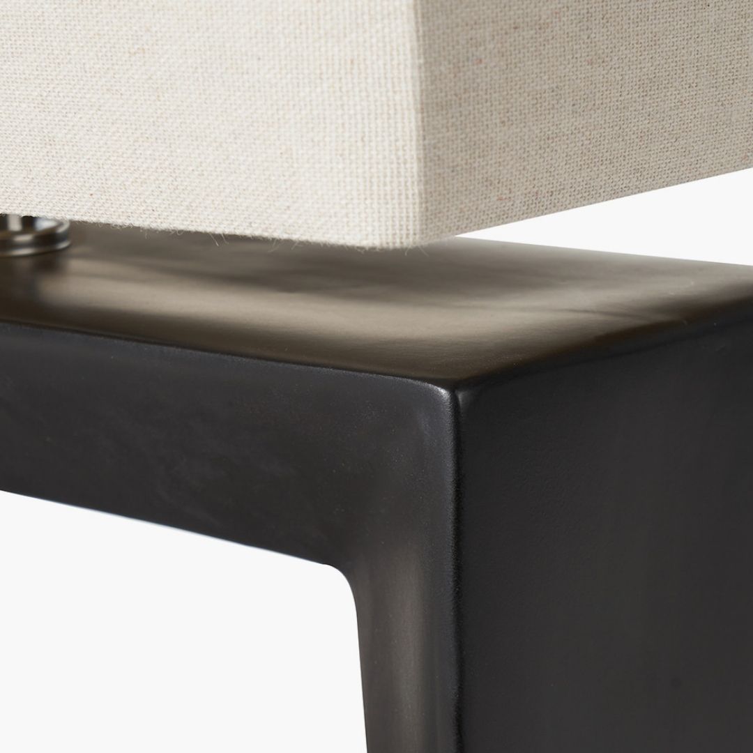 Block Black Ceramic Table Lamp with Neutral Shade