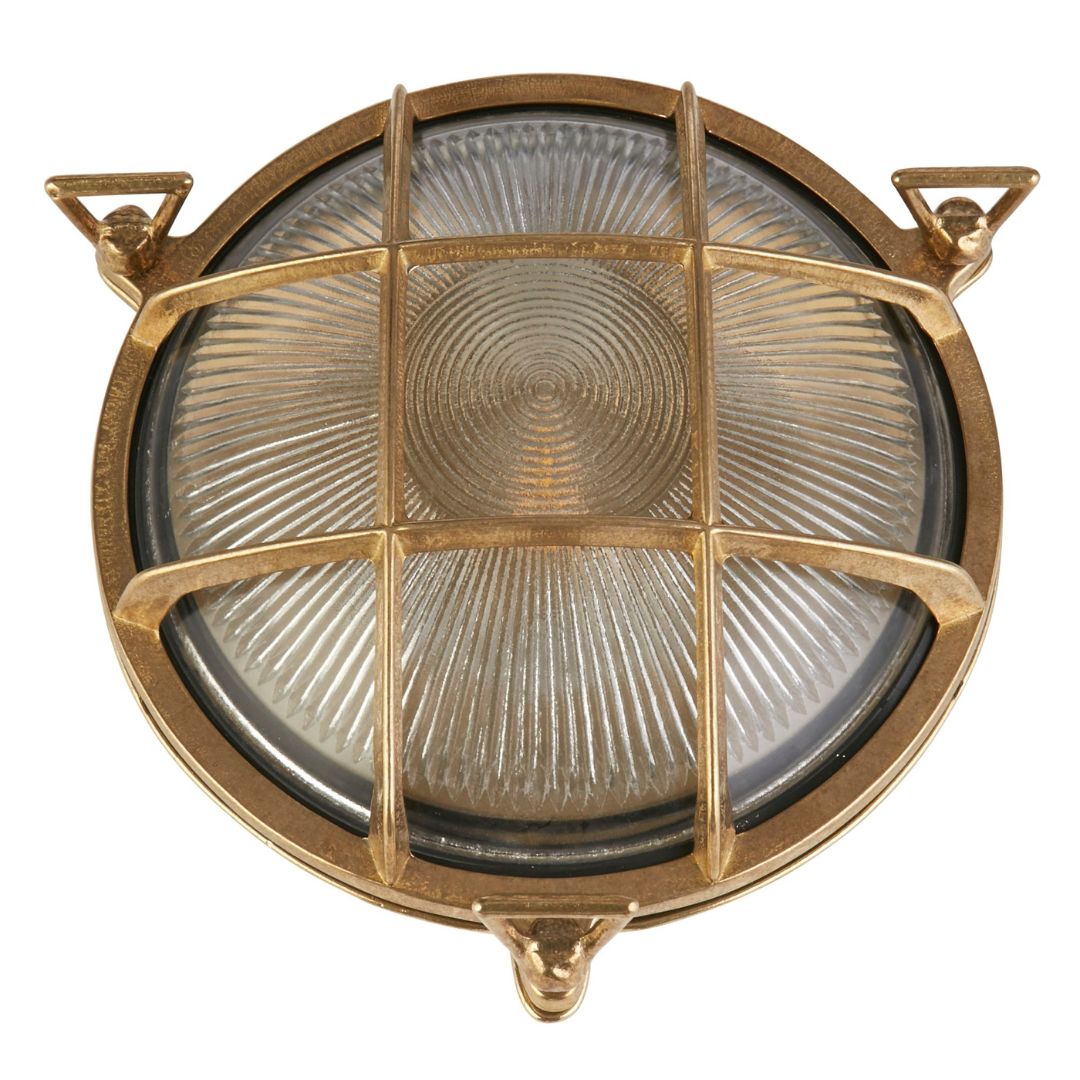 Bulkhead Solid Brass and Ribbed Glass Round IP64 Outdoor Light