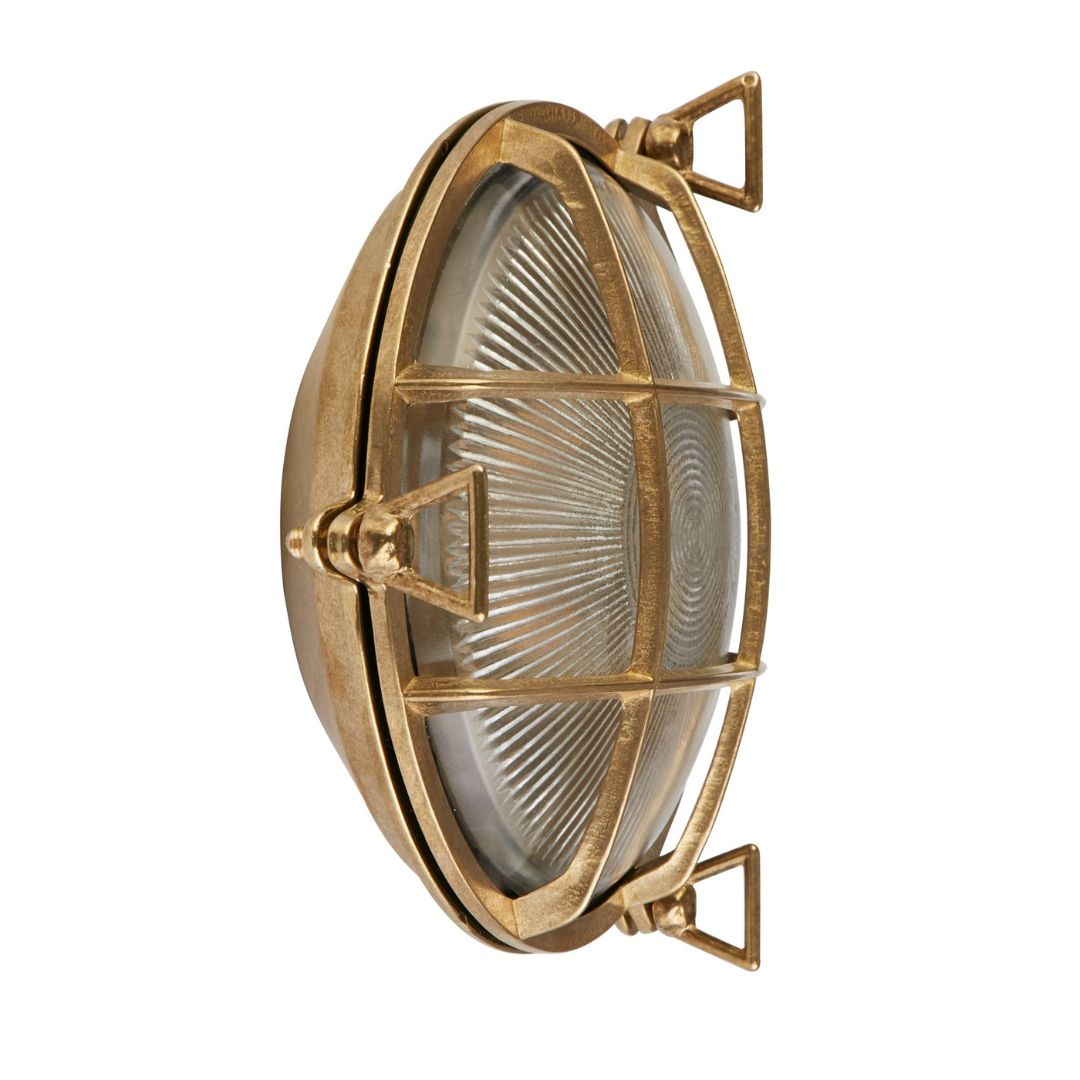 Bulkhead Solid Brass and Ribbed Glass Round IP64 Outdoor Light