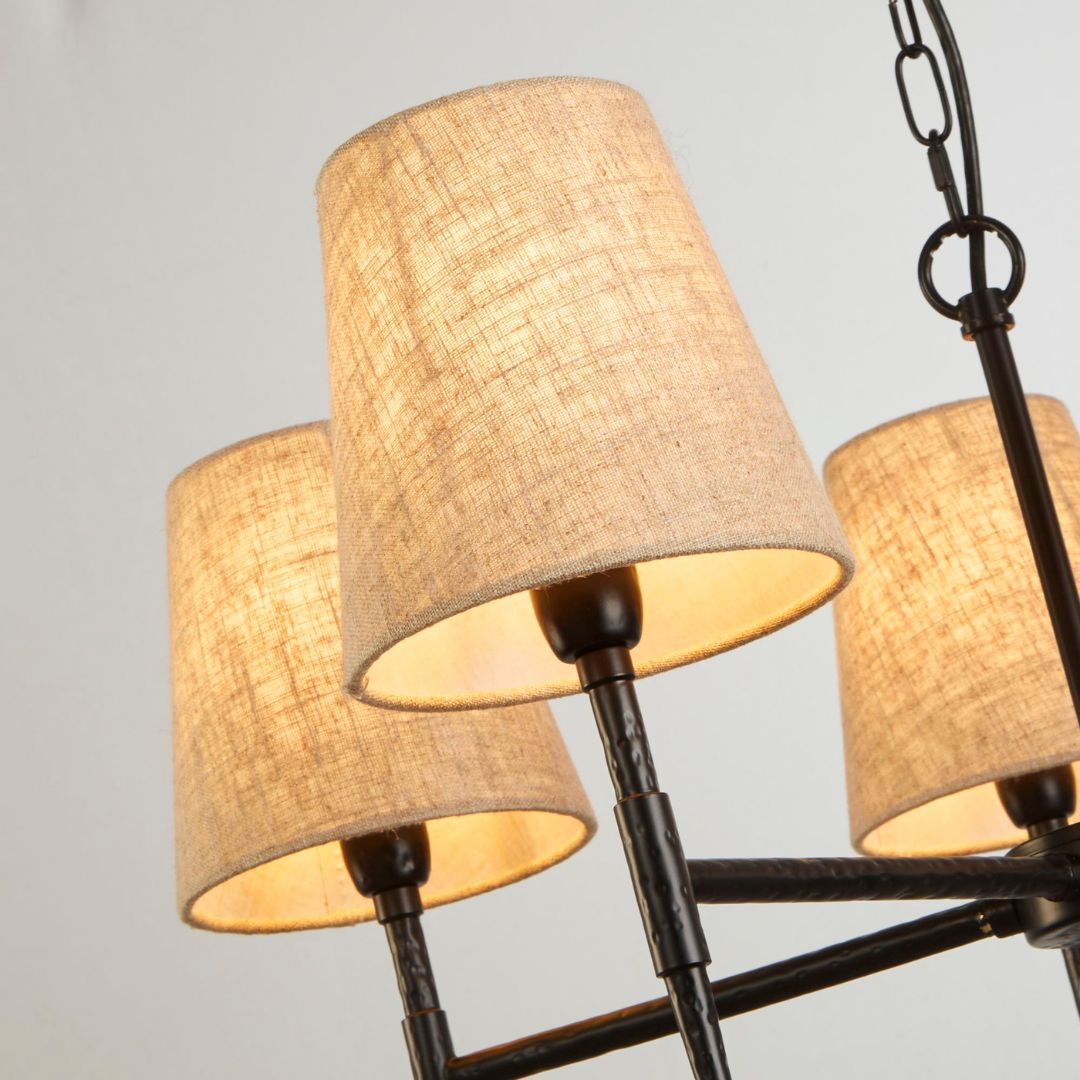 Gothic 5 Light Black & Natural Shaded Pendant Ceiling Light