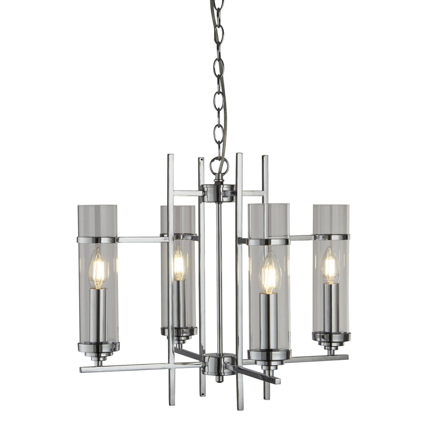 Milo Polished Chrome and Clear Glass Cylinder 4 Light Ceiling Light