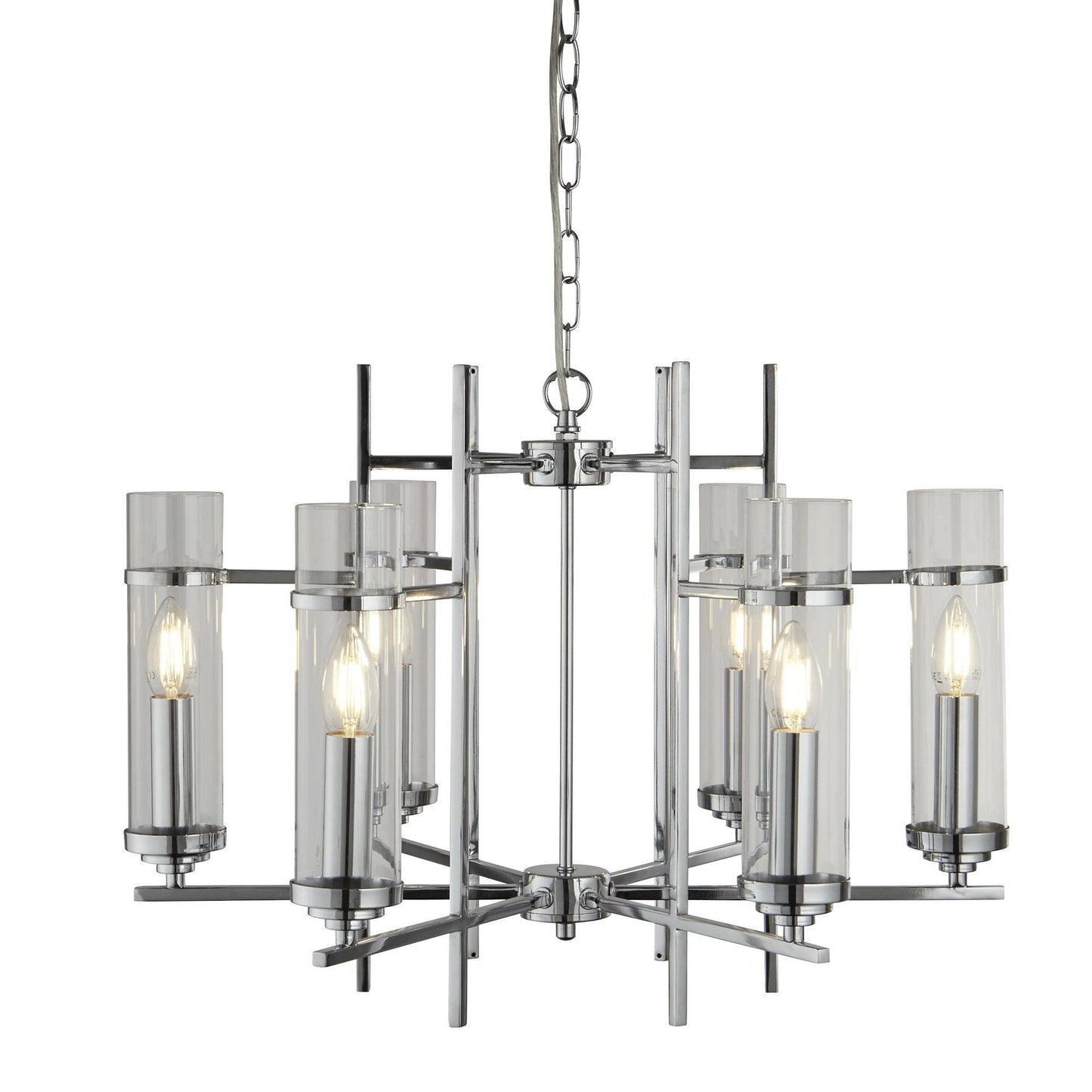 Milo Polished Chrome and Clear Glass Cylinder 6 Light Ceiling Light