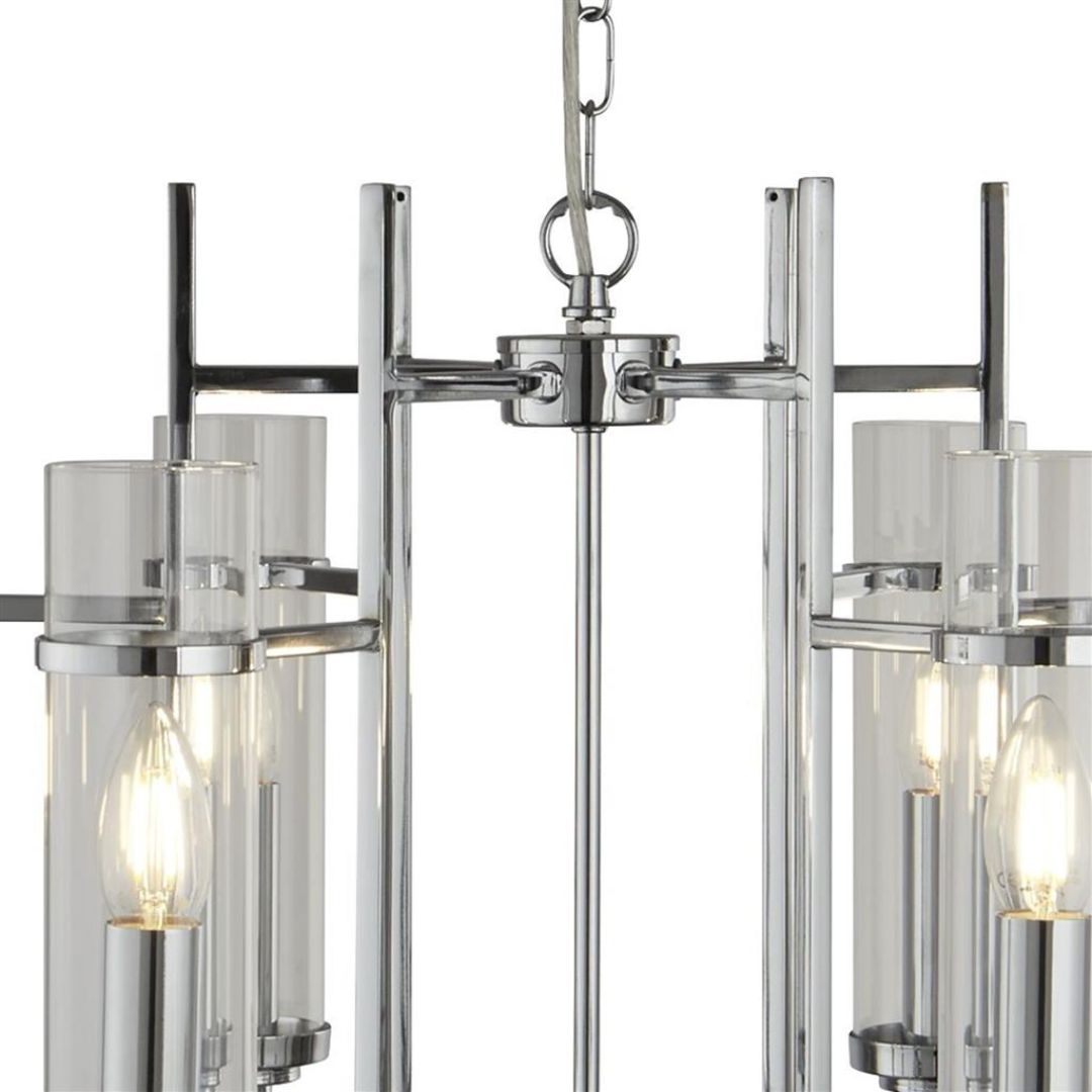 Milo Polished Chrome and Clear Glass Cylinder 6 Light Ceiling Light