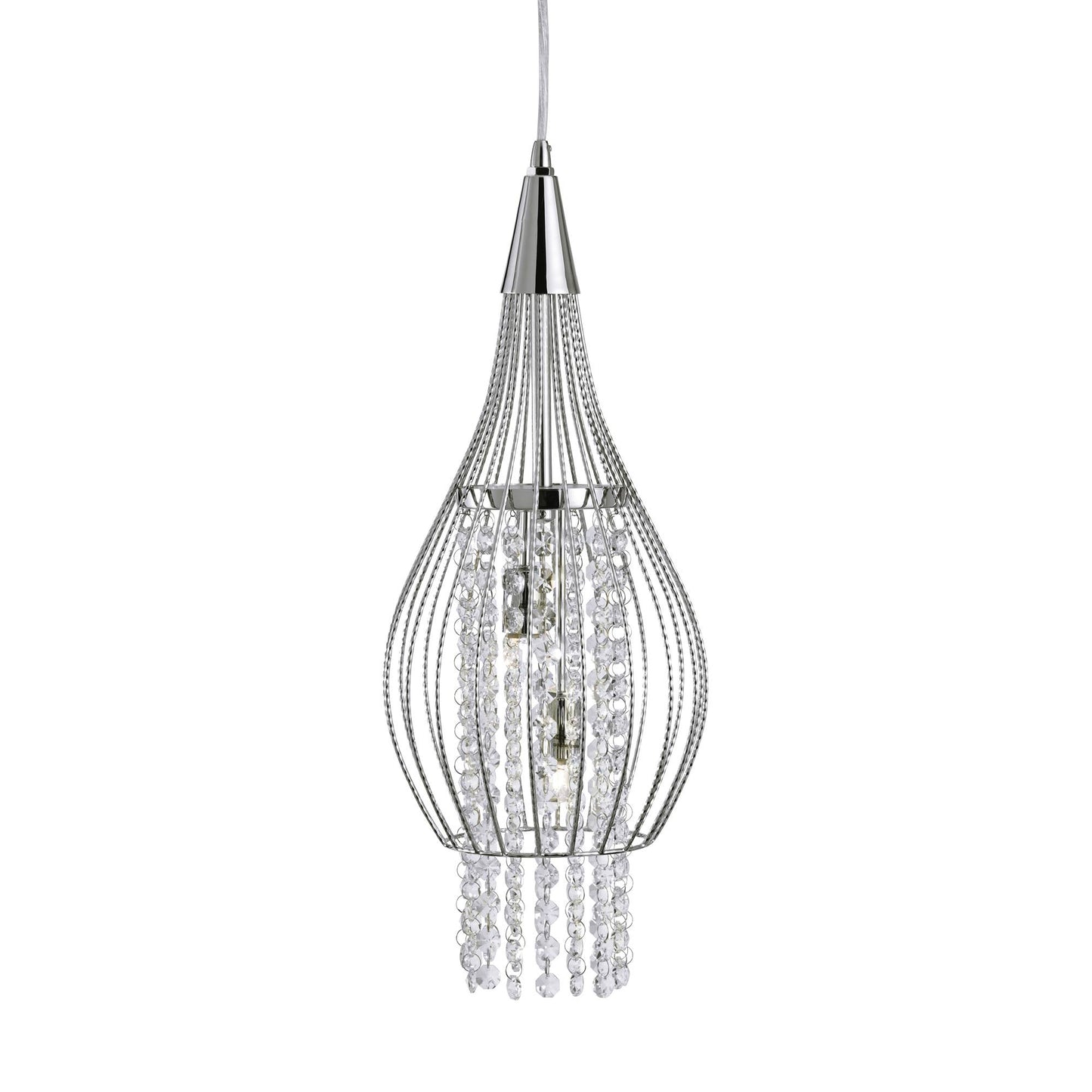 Rocket Polished Chrome and Crystal 2 Light Pendant Ceiling Light