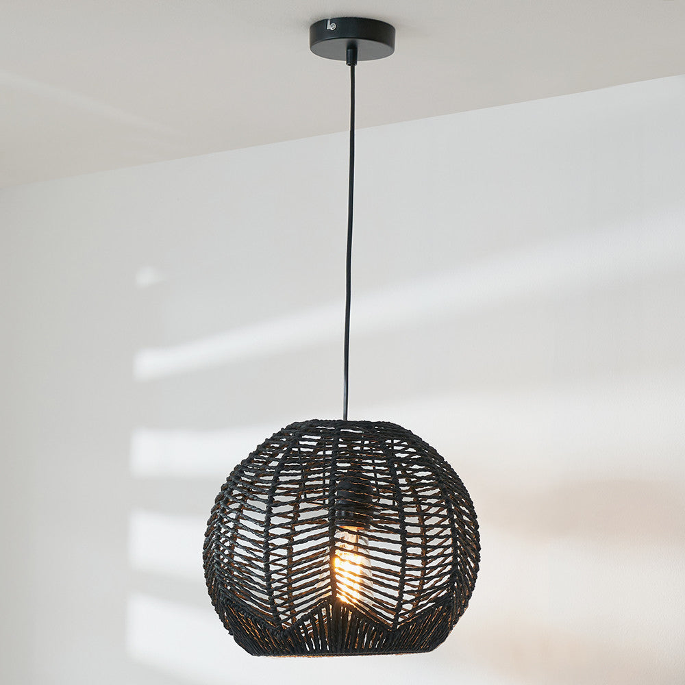 Sibuco Woven Paper Pendant in Black