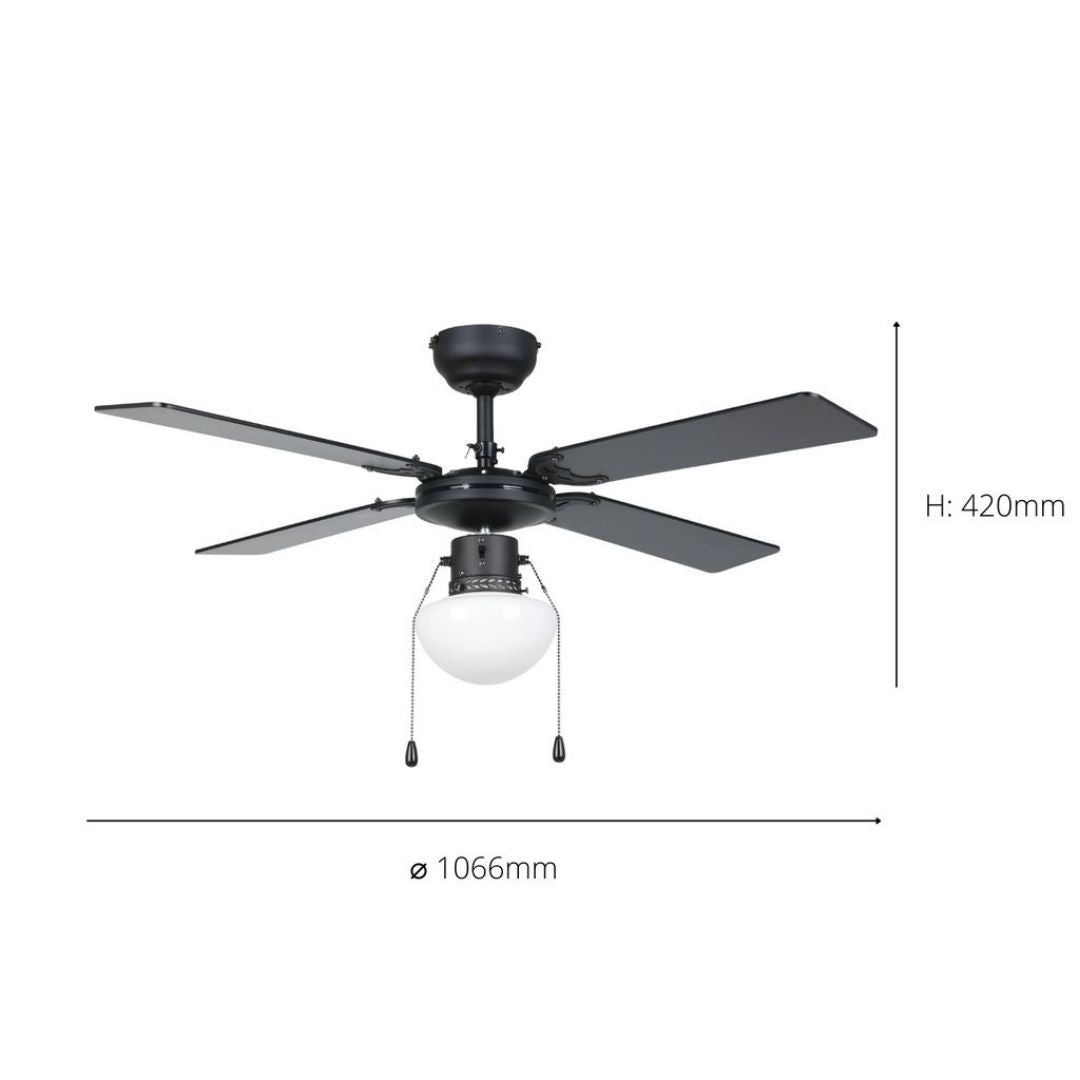 Fortaleza Matte Black Ceiling Fan Light