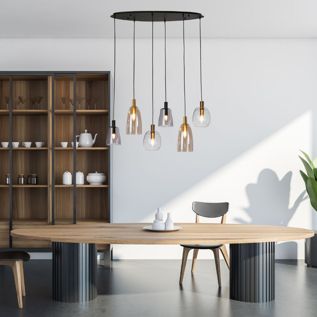 Divine 6 Light Black Metal and Glass Cluster Ceiling Pendant Bar