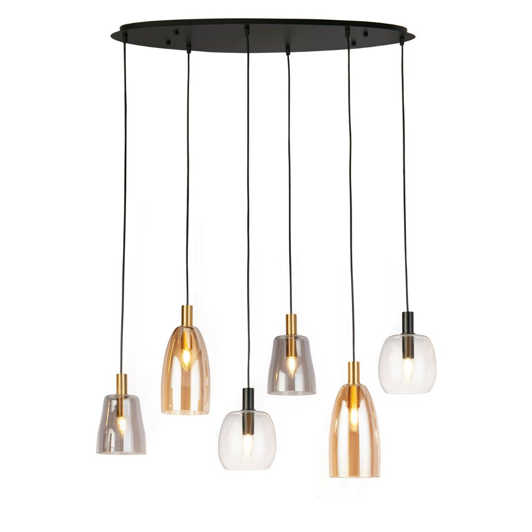 Divine 6 Light Black Metal and Glass Cluster Ceiling Pendant Bar