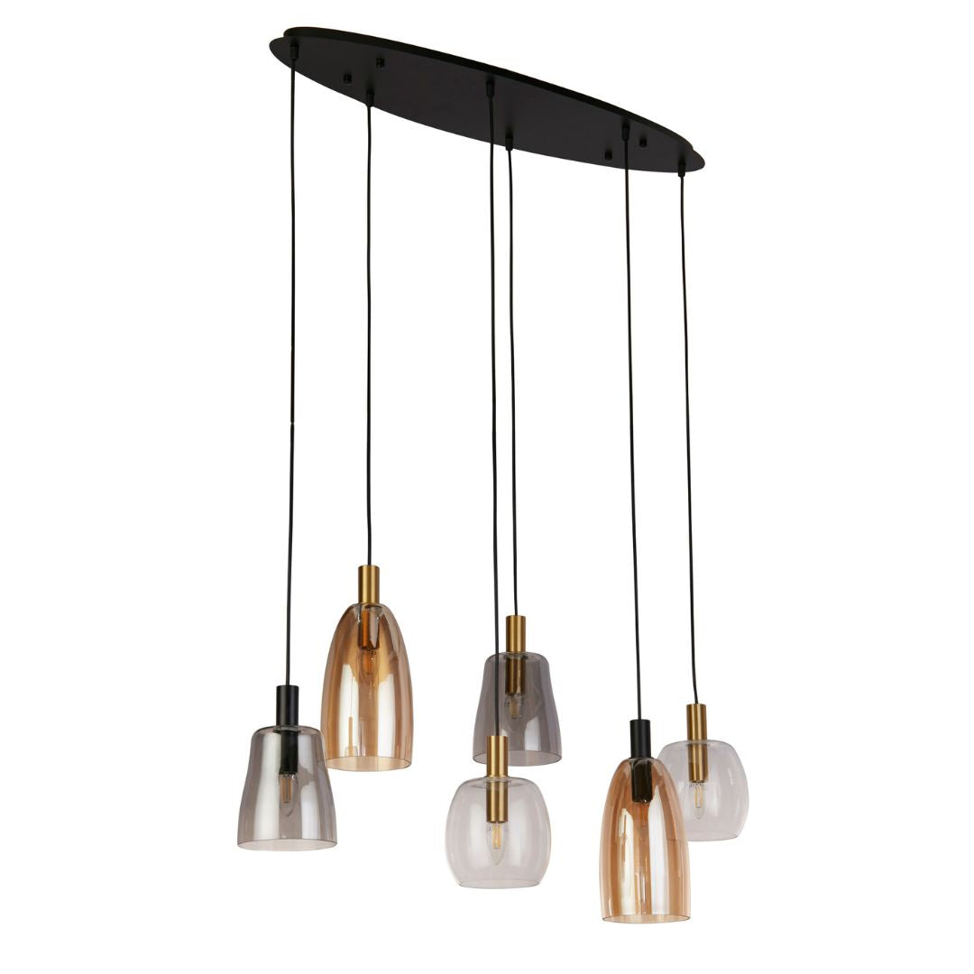 Divine 6 Light Black Metal and Glass Cluster Ceiling Pendant Bar