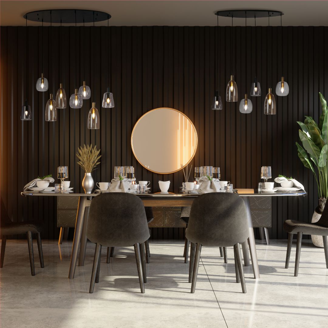 Divine 6 Light Black Metal and Glass Cluster Ceiling Pendant Bar