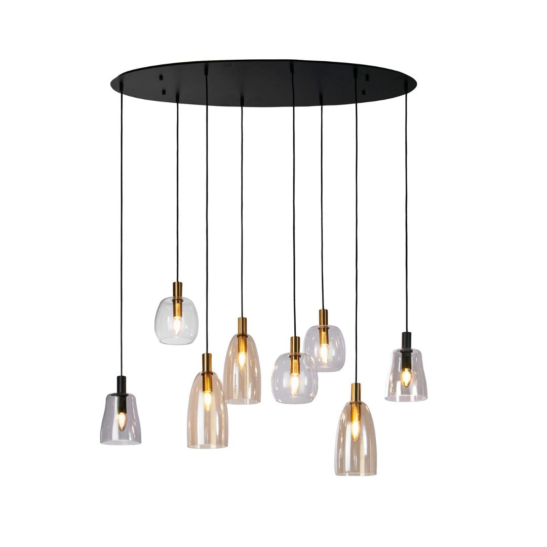 Divine 8 Light Black Metal & Glass Cluster Ceiling Pendant Bar