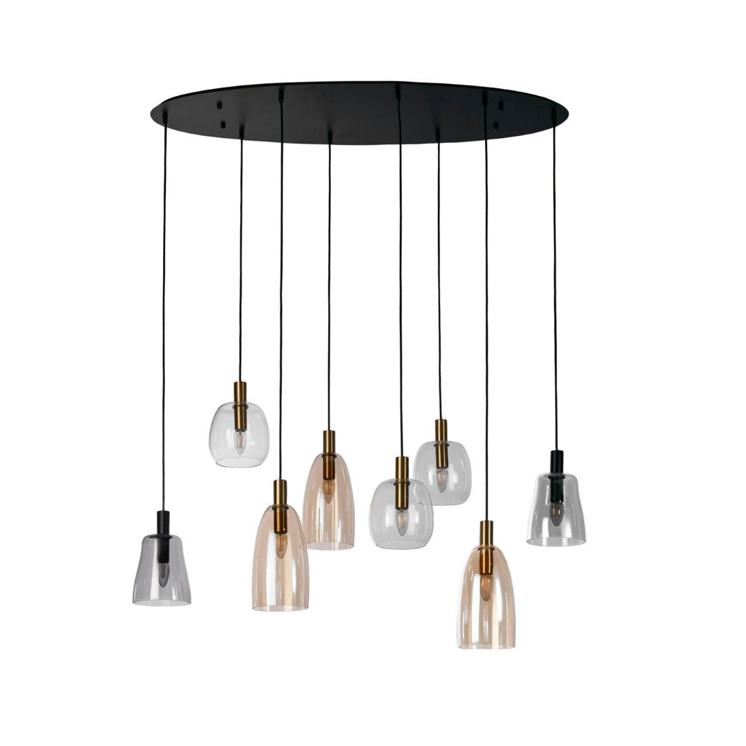 Divine 8 Light Black Metal & Glass Cluster Ceiling Pendant Bar