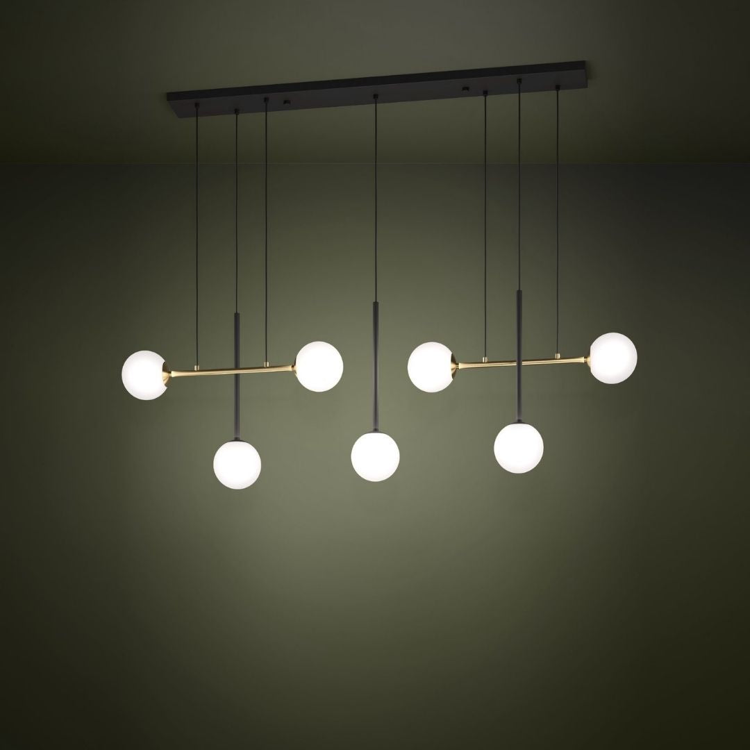 Paz Black and Gold Pendant Bar with Opal Glass