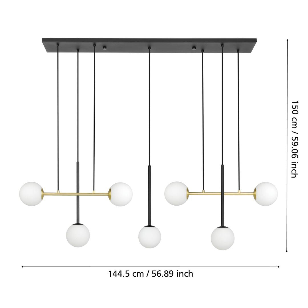 Paz Black and Gold Pendant Bar with Opal Glass