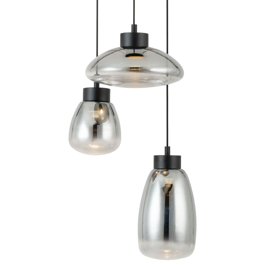 Sarnarra 3 Light Black & Smoked Glass LED Pendant Ceiling Light