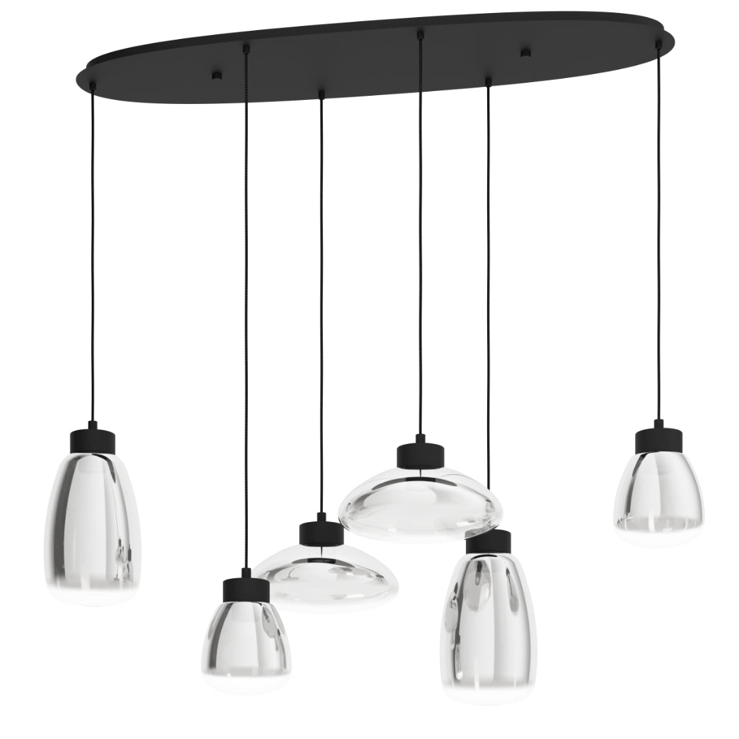 Sarnarra 6 Light Black & Smoked Glass LED Pendant Bar