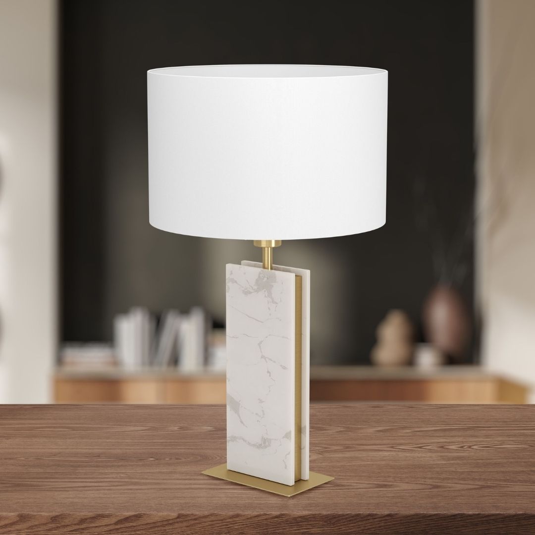Belesar White Stone & Gold Table Lamp