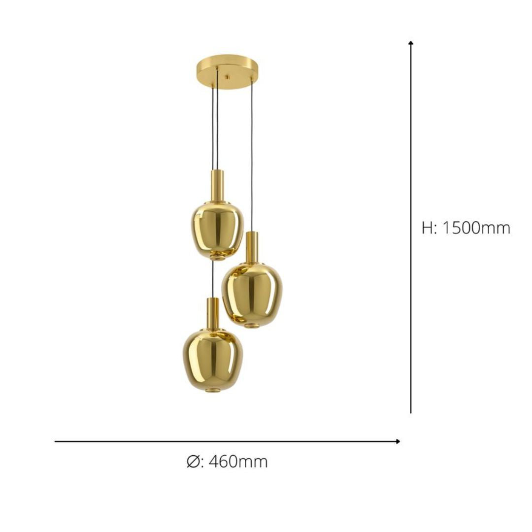 Fruitera 3-Light Brushed Brass Multi Drop LED Ceiling Pendant
