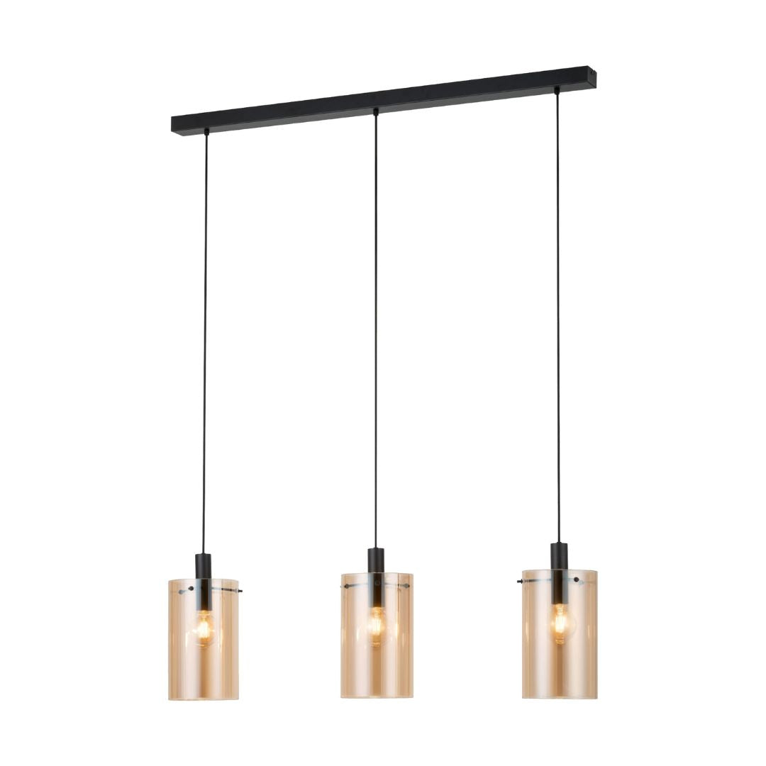 Polverara 3 Light Black & Amber Glass Ceiling Pendant Bar