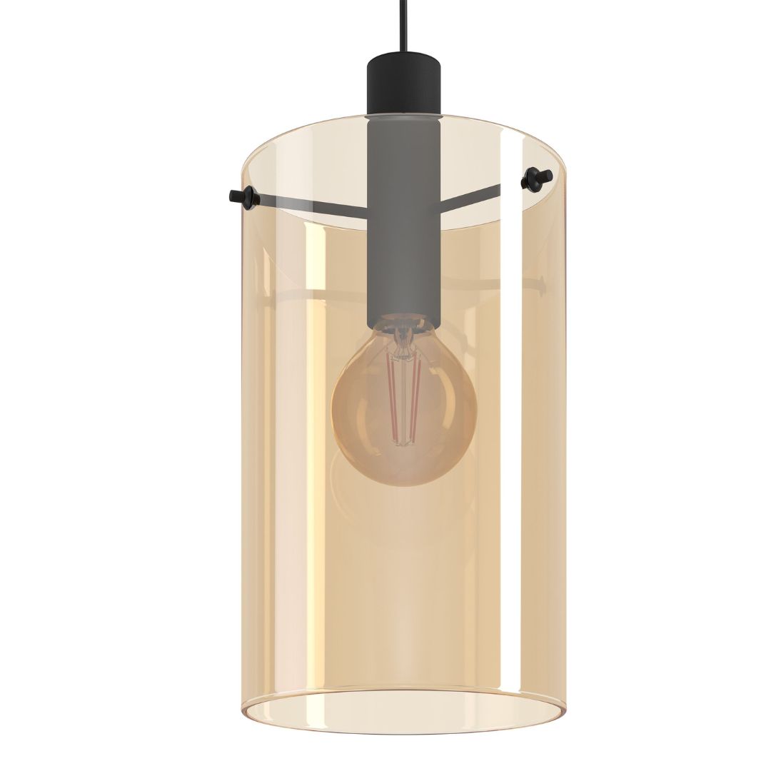 Polverara 3 Light Black & Amber Glass Ceiling Pendant Bar