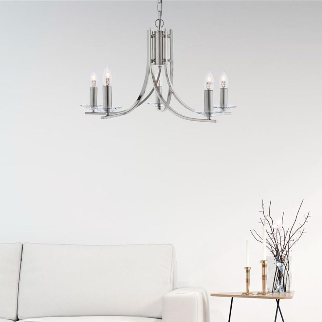 Ascona 5-Light Satin Silver Chandelier Ceiling Light