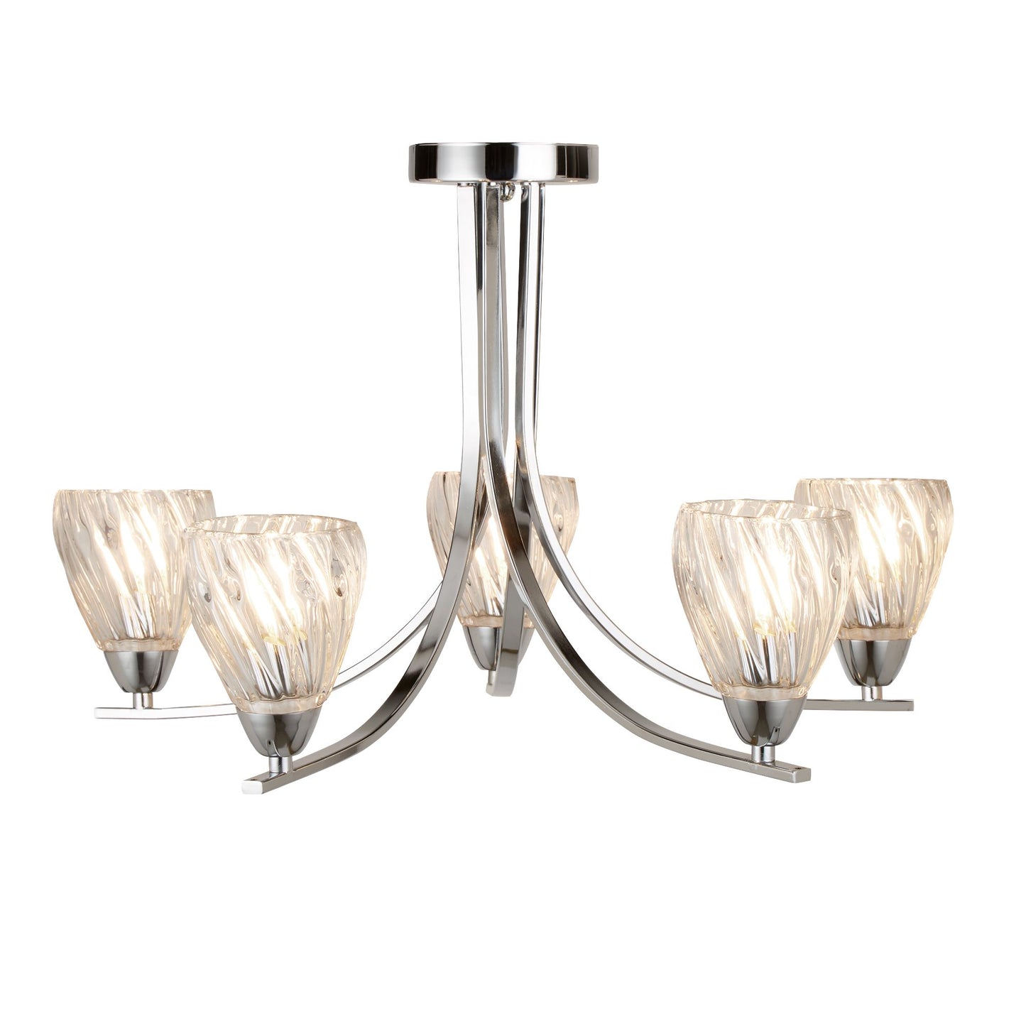Ascona 5-Light Polished Crome and Glass Semi-Flush Chandelier