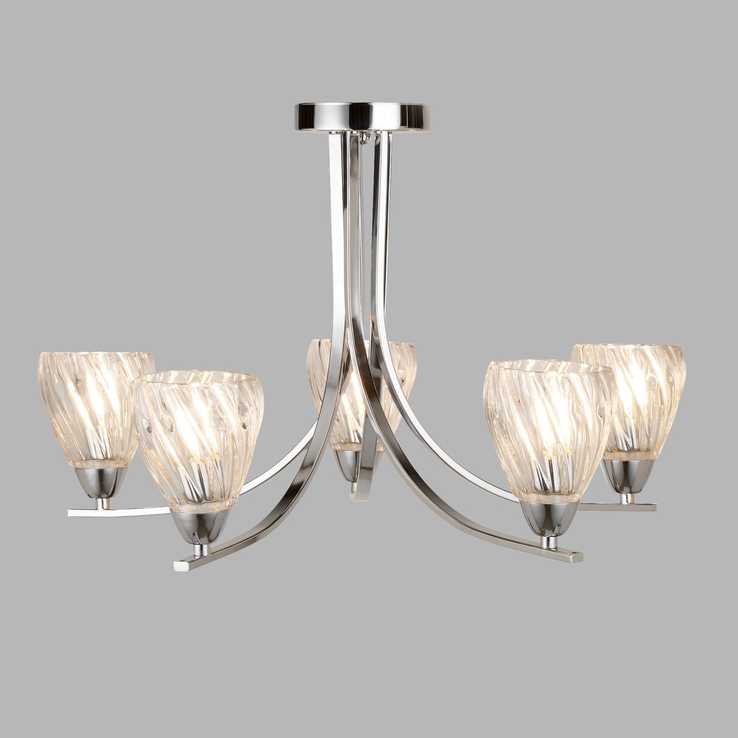 Ascona 5-Light Polished Crome and Glass Semi-Flush Chandelier