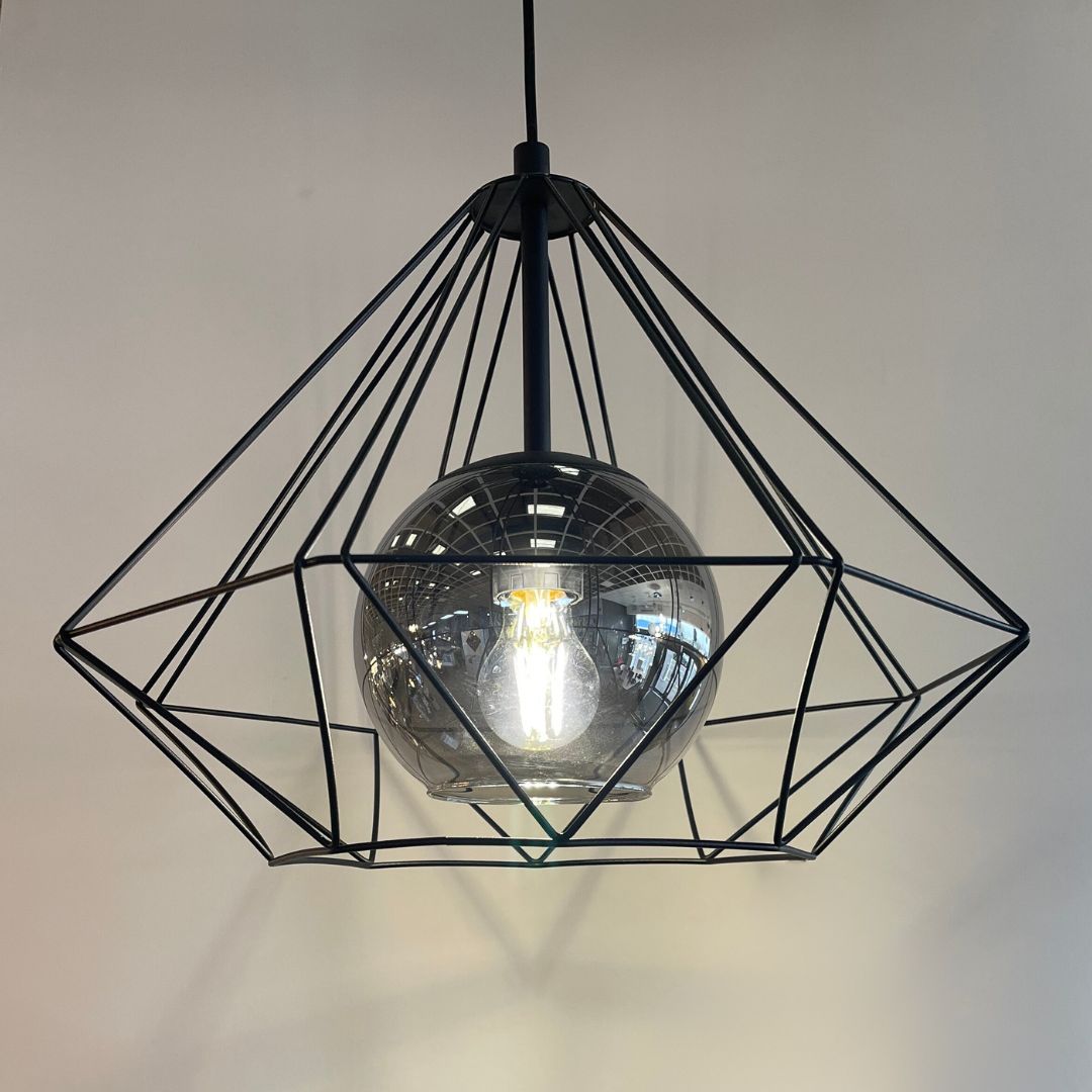 Vernham Opal and Black 1 Light Ceiling Pendant