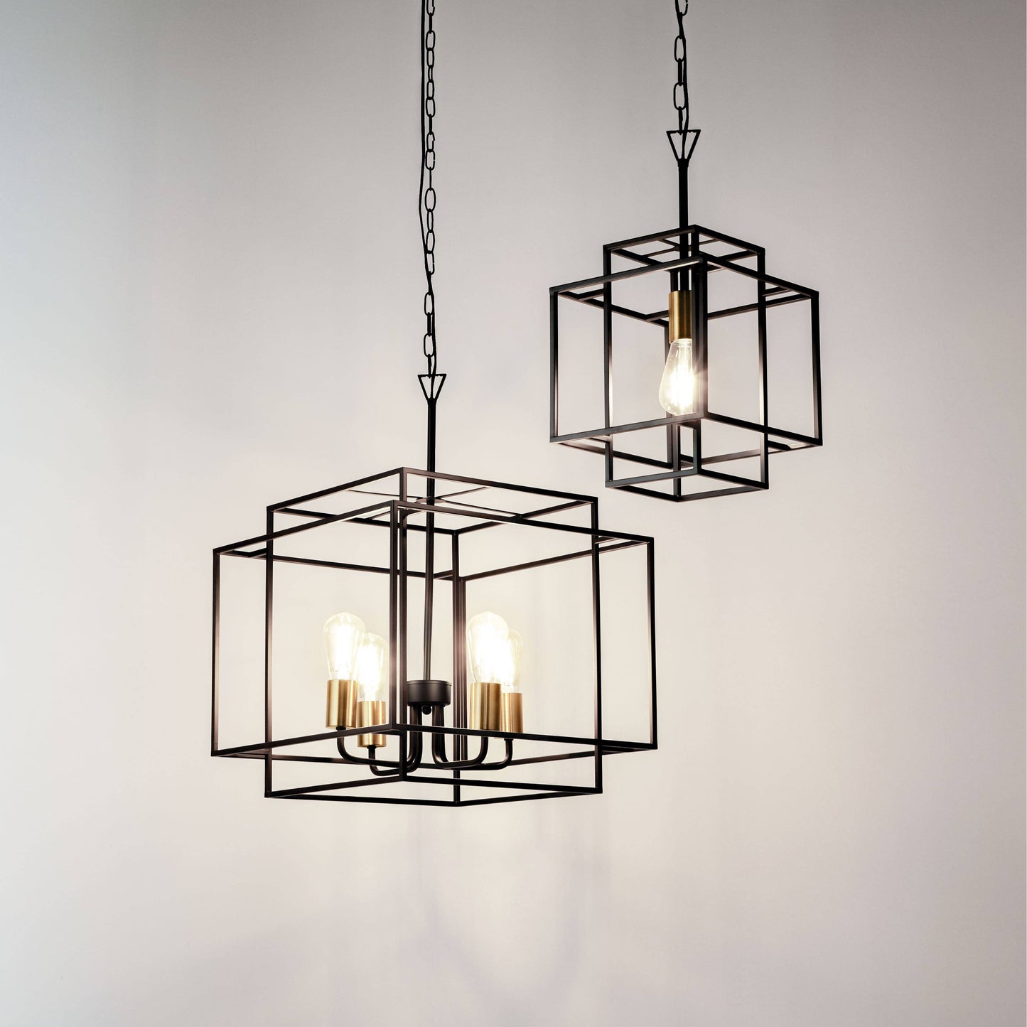 Crate 4 Light Black Frame Pendant with Bronze Lampholders