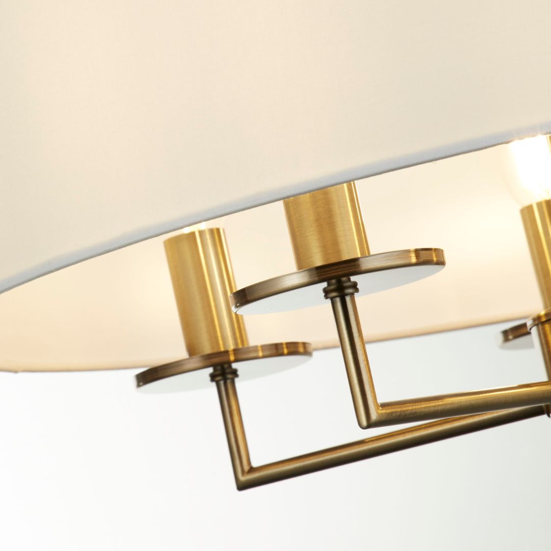 Knightsbridge 5 Light Antique Brass & White Pendant Ceiling Light