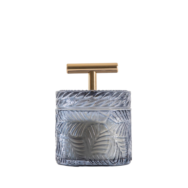 Theo Sandalwood Glass Candle Jar Blue