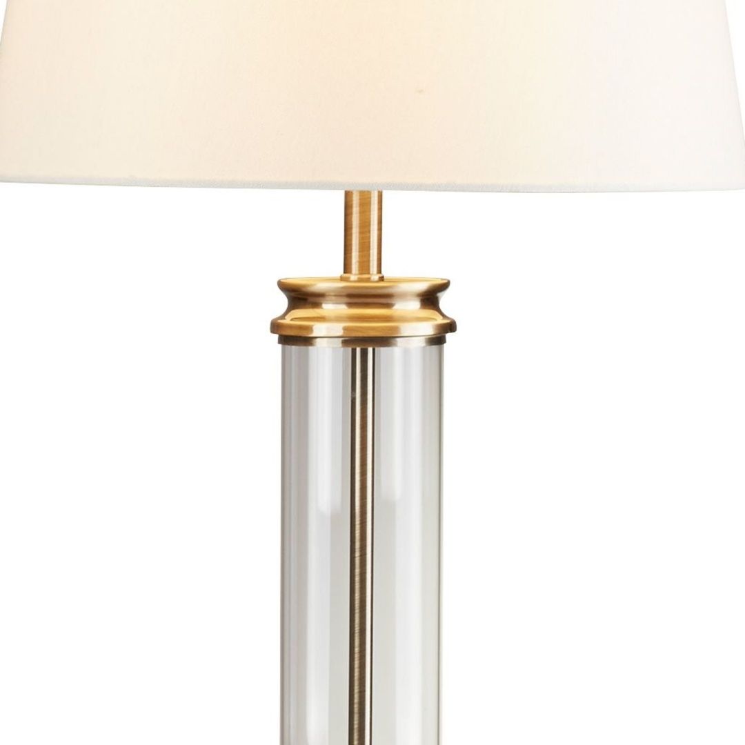Pedestal Antique Brass & Glass Table Lamp with Cream Shade