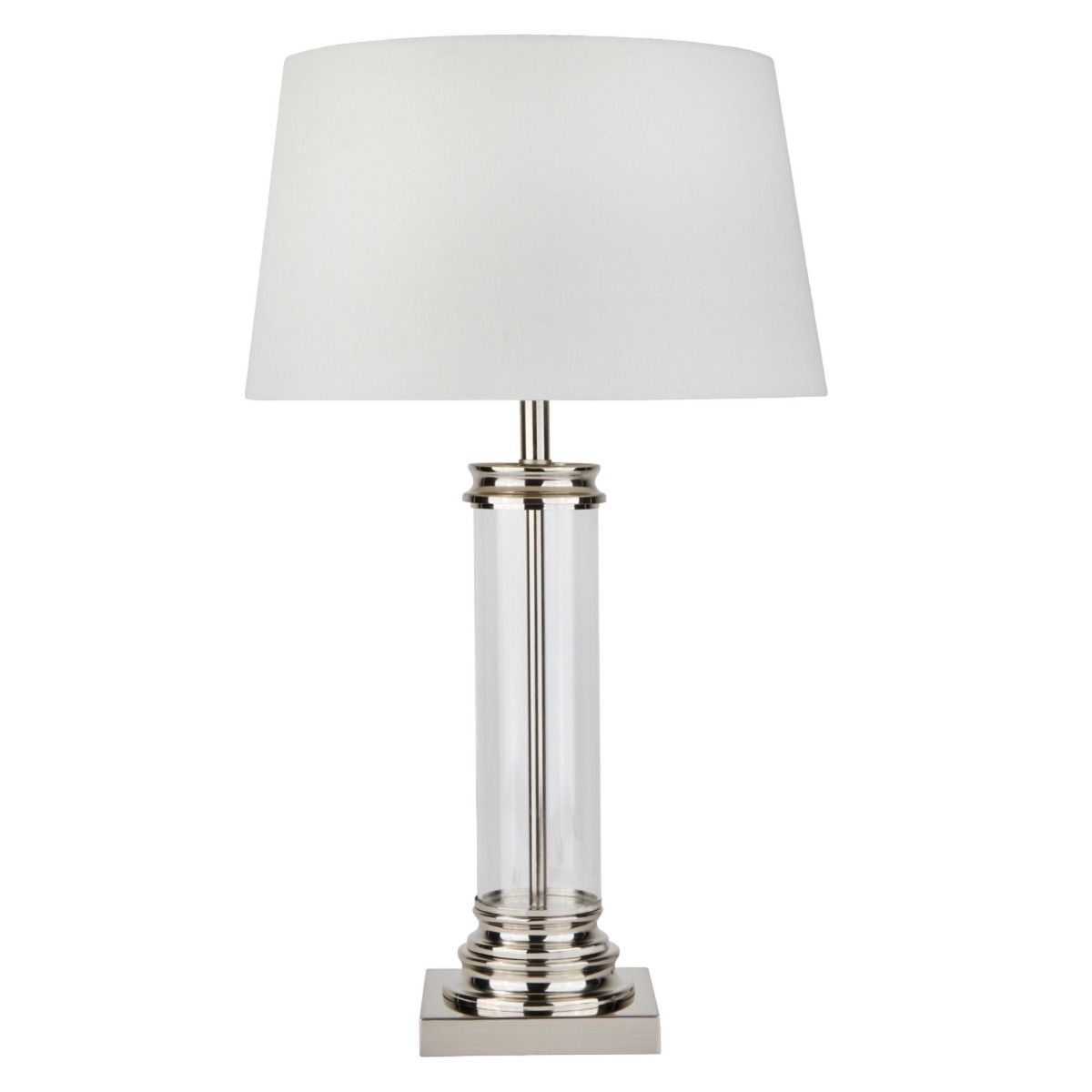Pedestal Polished Chrome & Glass Table Lamp with Cream Shade