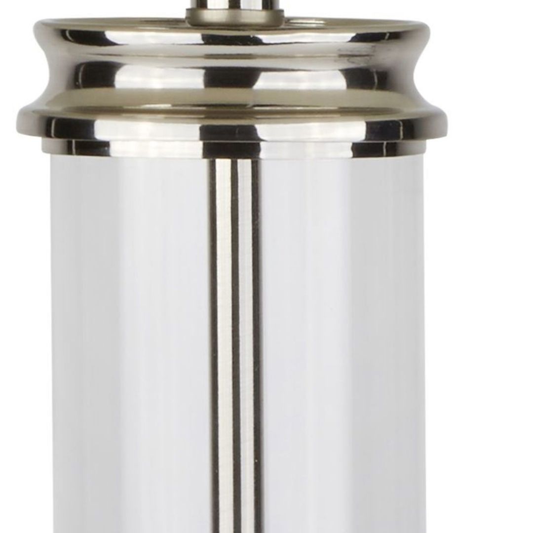 Pedestal Polished Chrome & Glass Table Lamp with Cream Shade