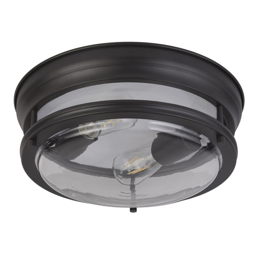 Glasgow 2 Light Black & Clear Glass IP44 Flush Ceiling Light