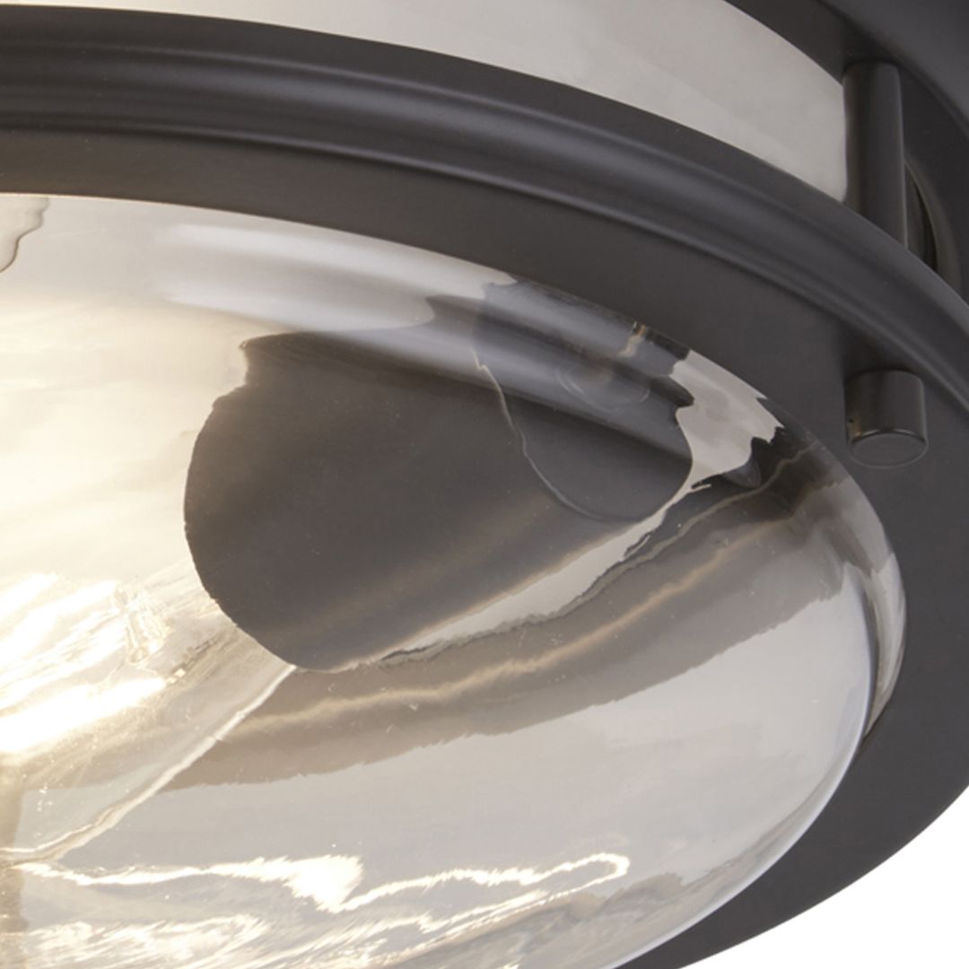 Glasgow 2 Light Black & Clear Glass IP44 Flush Ceiling Light