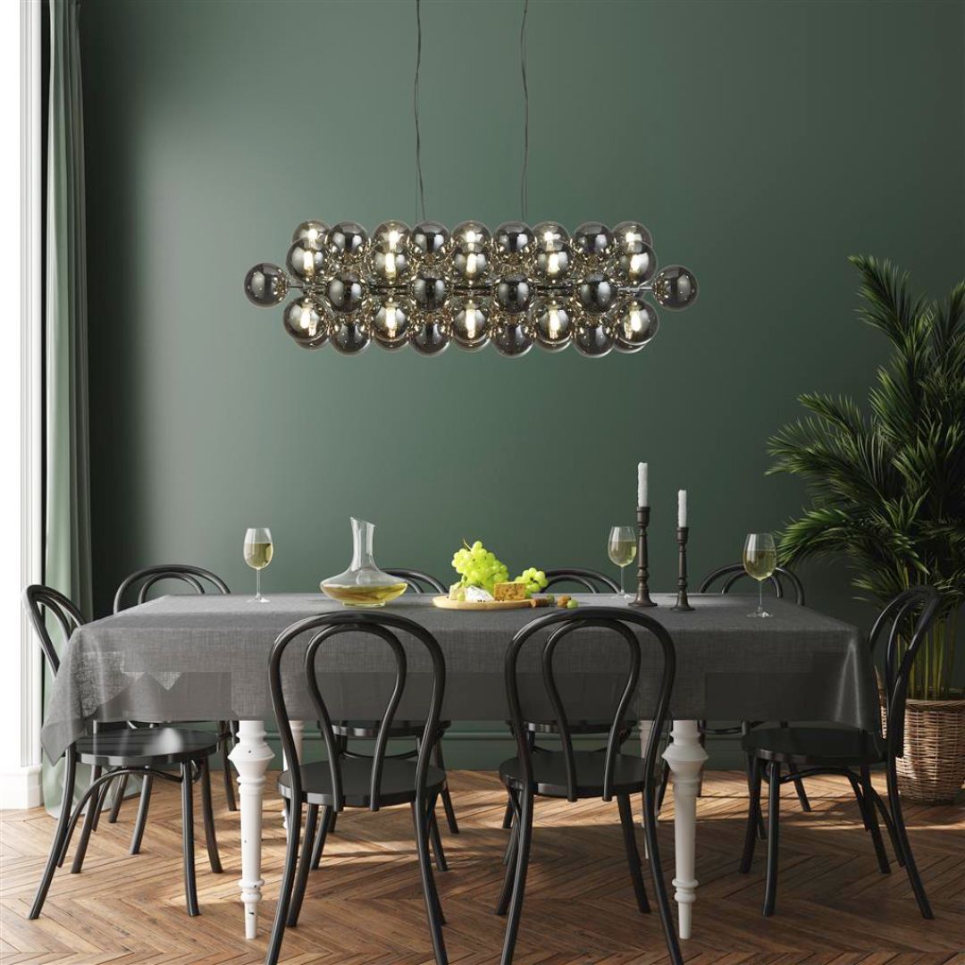 Berry 25 Light Chrome and Smoked Glass Linear Ceiling Pendant