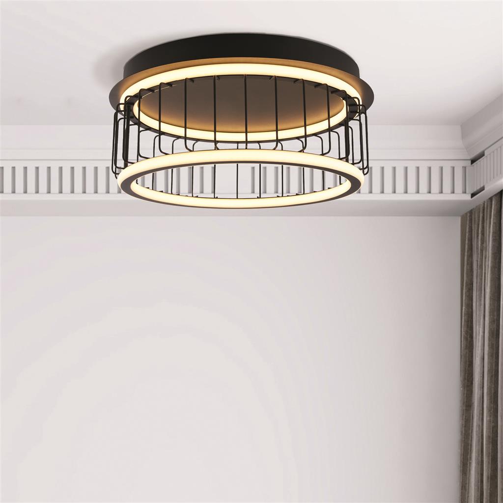 Circolo Black Cage LED Flush Ceiling Light Small